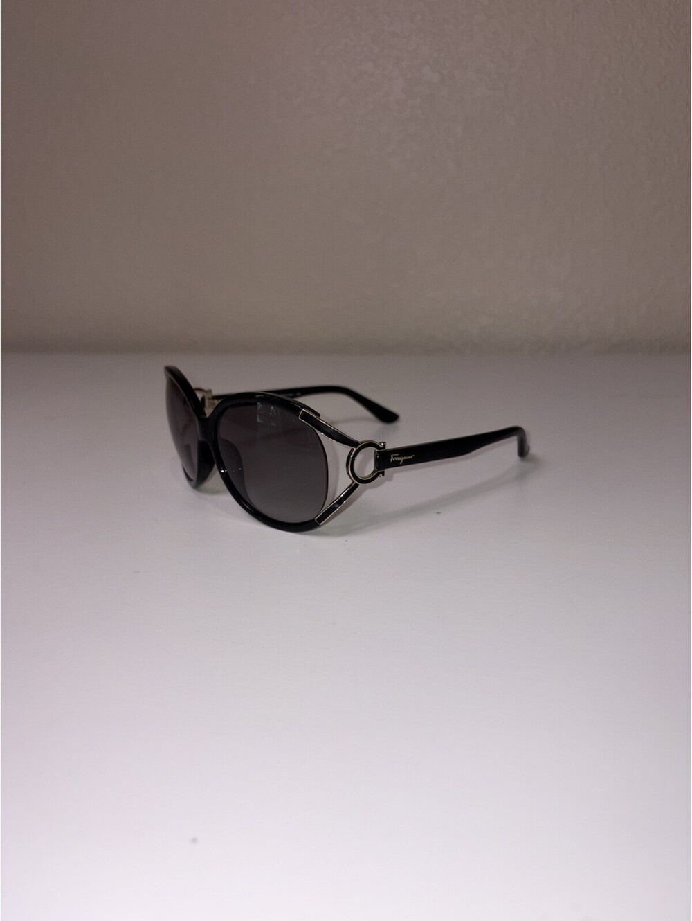 Salvatore Ferragamo Women’s Black Gold Oversized Sunglasses Made in Italy